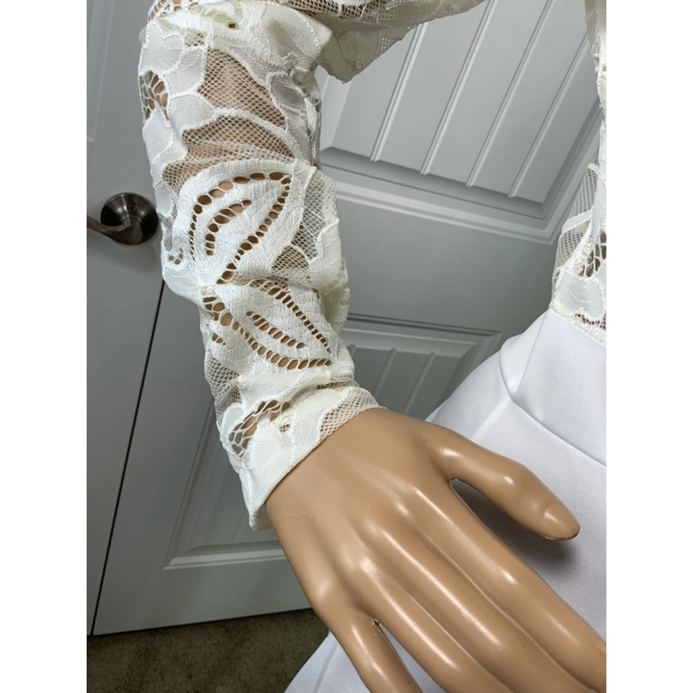 Women's Jumpsuit 2XL White Long Sleeve Lace Top V-Neck Coquette Fairy Barbiecore - Picture 11 of 16